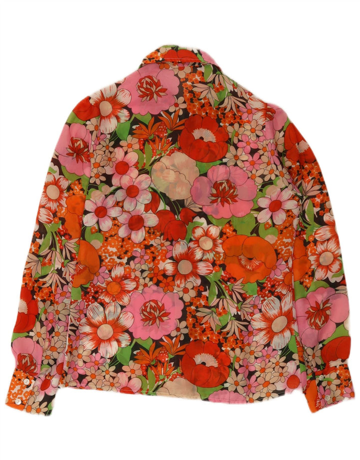 Camicetta camicia vintage da donna UK 12 Poliestere floreale multicolore medio