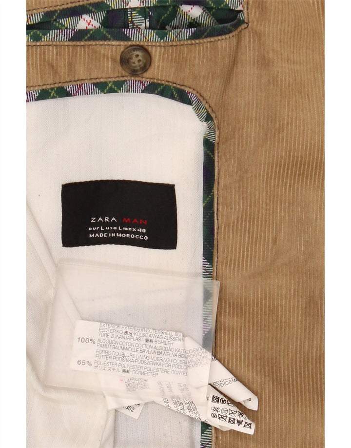 Giacca blazer da uomo in velluto a coste a 2 bottoni Zara UK 40 grande in cotone marrone