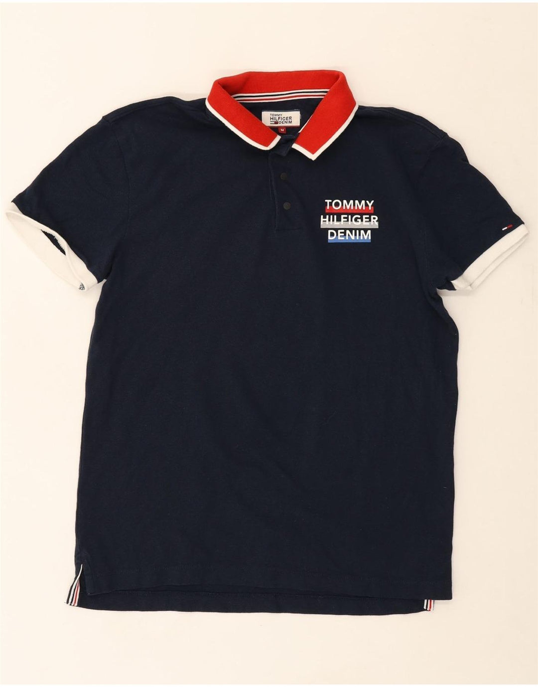 TOMMY HILFIGER Mens Polo Shirt Medium Navy Blue Cotton Vintage Tommy Hilfiger and Second-Hand Tommy Hilfiger from Messina Hembry 