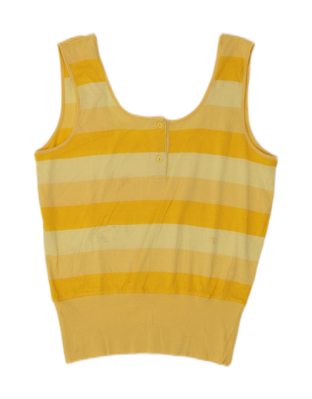 Canotta vintage da donna UK 12 cotone a righe gialle medie