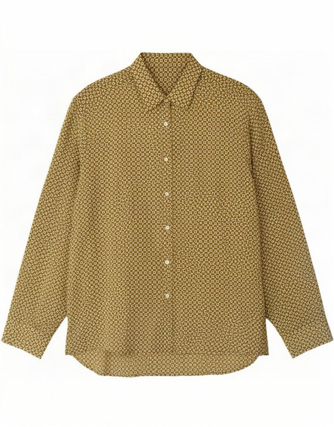 Camicia vintage da uomo vestibilità regolare medio kaki geometrico