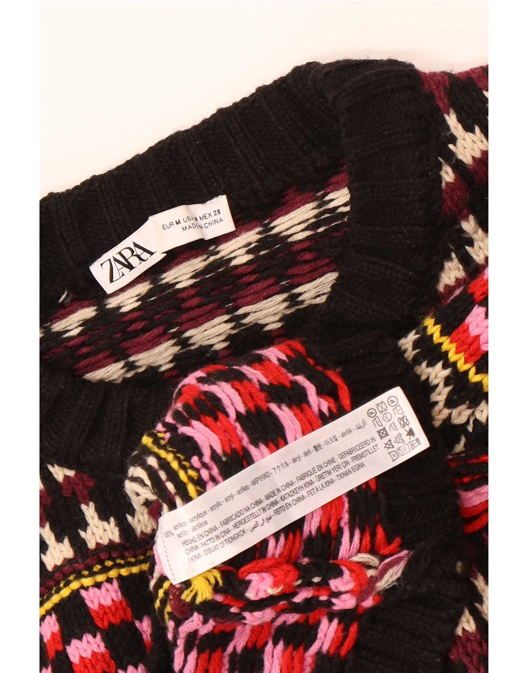 Maglione cardigan vestibilità ampia da donna Zara UK 14 medio multicolore geometrico