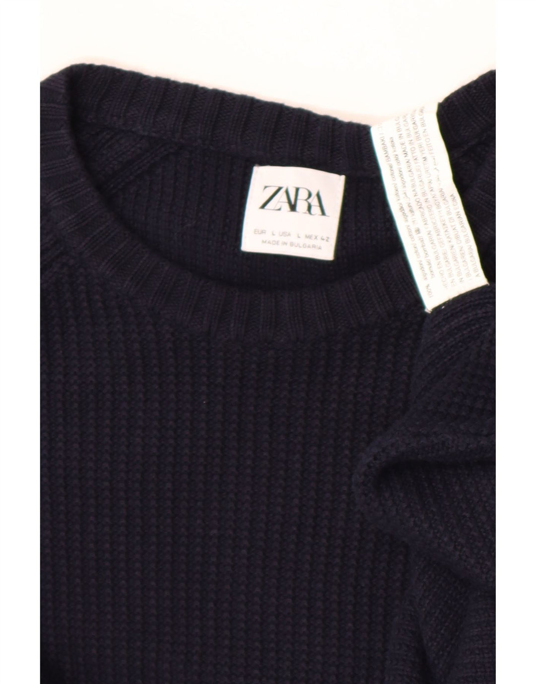 Maglione maglione girocollo da uomo Zara grande in cotone blu navy