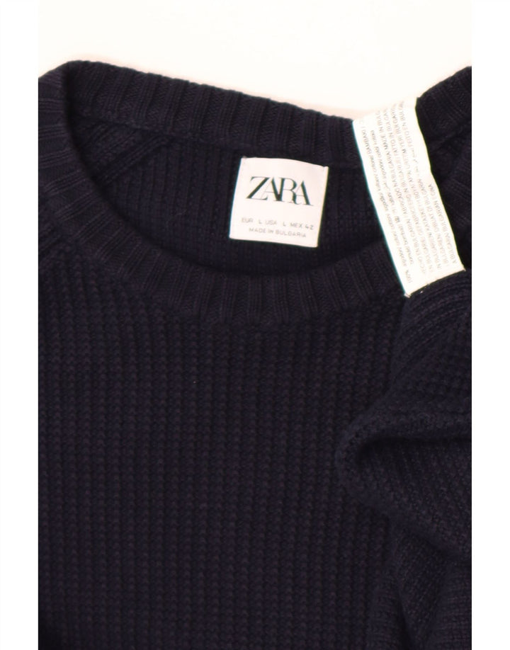 Maglione maglione girocollo da uomo Zara grande in cotone blu navy