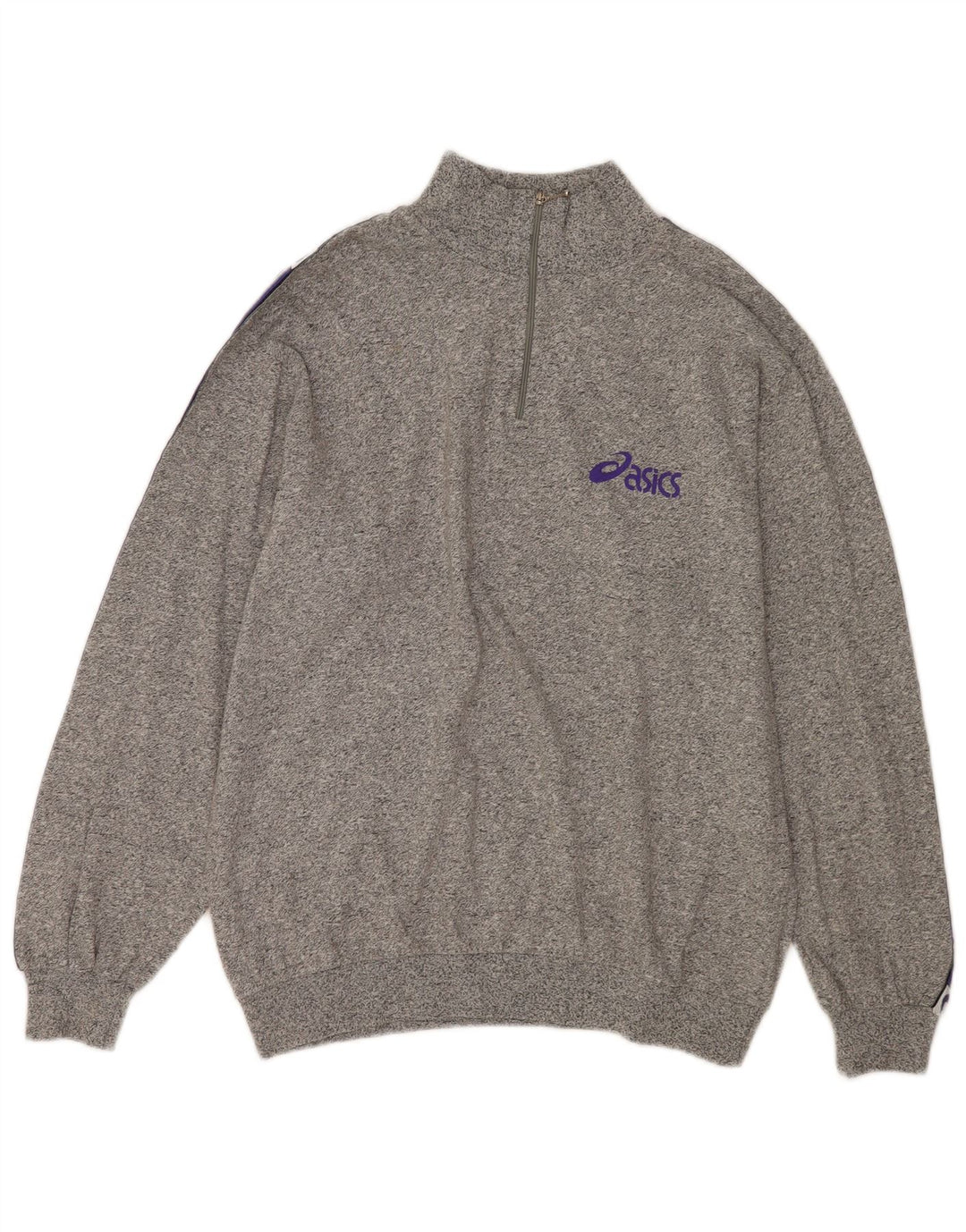 Felpa Asics da uomo con collo con zip grafica, maglione grande, cotone chiazzato grigio