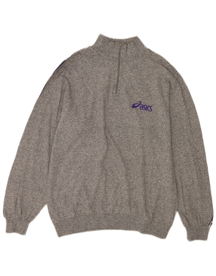 Felpa Asics da uomo con collo con zip grafica, maglione grande, cotone chiazzato grigio