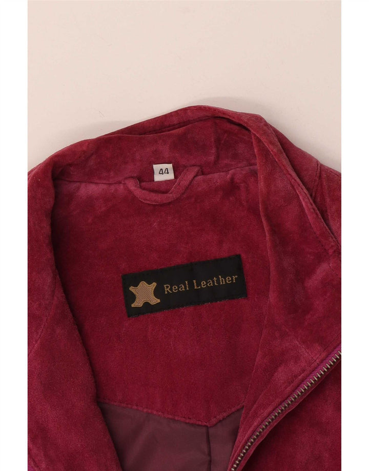 Giubbotto bomber vintage in pelle scamosciata da donna IT 44 in pelle rosa medio