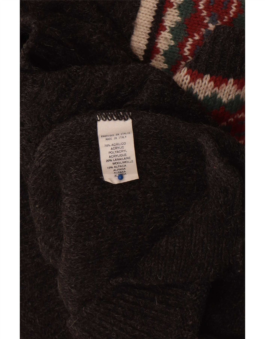 Maglione vintage da uomo con scollo a V, grande acrilico geometrico grigio