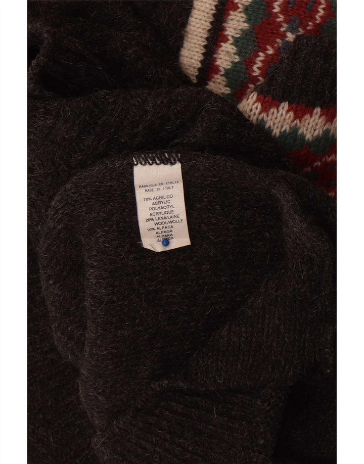 Maglione vintage da uomo con scollo a V, grande acrilico geometrico grigio