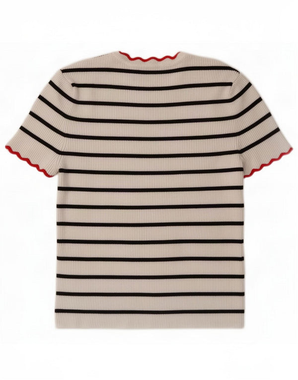Zara Womens Crop T-Shirt Top UK 10 Small White Striped Viscose