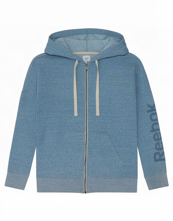 Maglione con cappuccio e zip grafica da donna Reebok UK 12 Cotone chiazzato blu medio