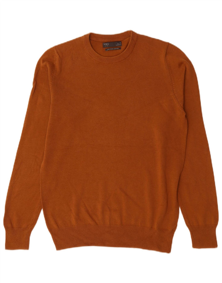 Maglione maglione girocollo da uomo Marks & Spencer piccolo cotone marrone