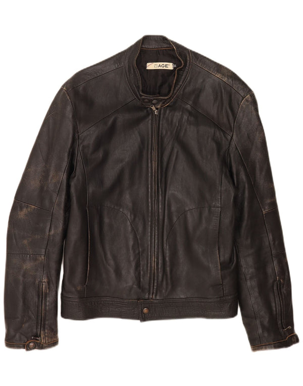 Giacca in pelle da motociclista vintage da uomo IT 54 2XL Pelle nera
