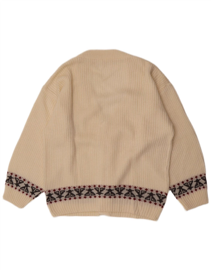 Maglione cardigan da uomo vintage medio bianco Fair Isle