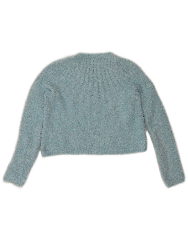 Maglione maglione girocollo corto da donna Topshop UK 8 piccolo poliestere blu