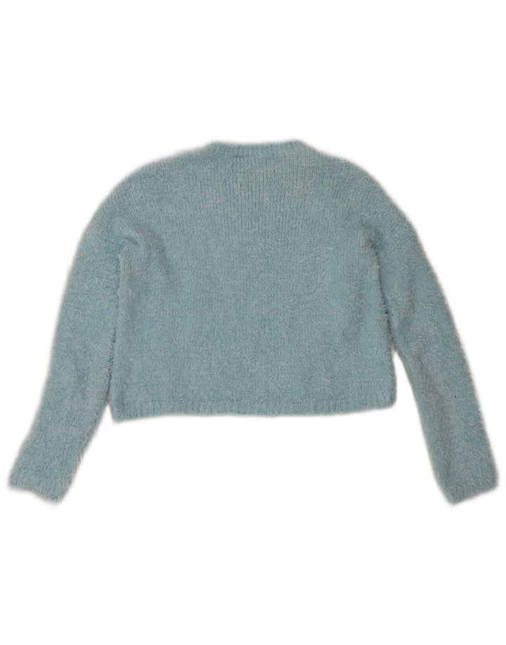 Maglione maglione girocollo corto da donna Topshop UK 8 piccolo poliestere blu