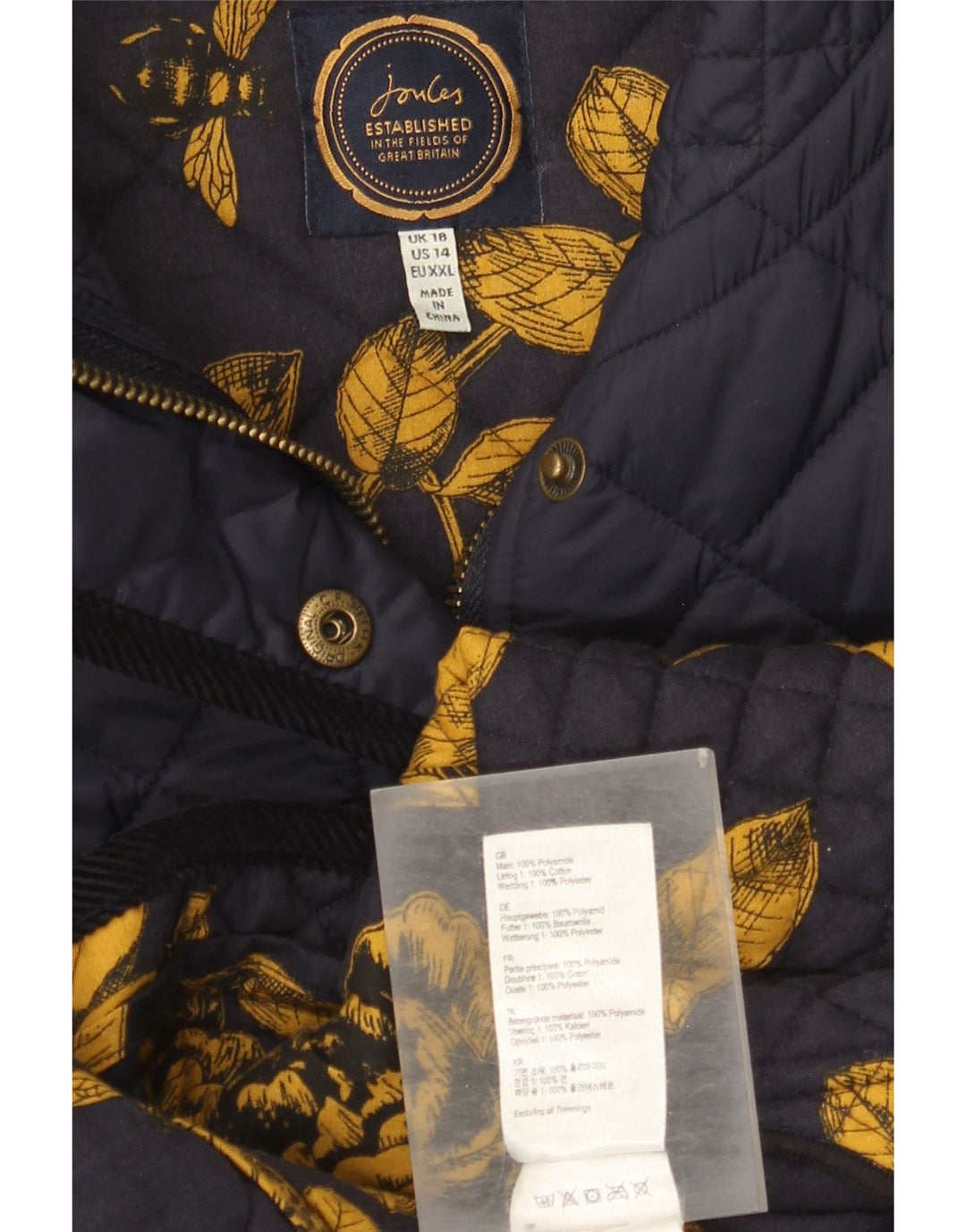 Giacca trapuntata da donna Joules UK 18 XL blu navy in poliammide