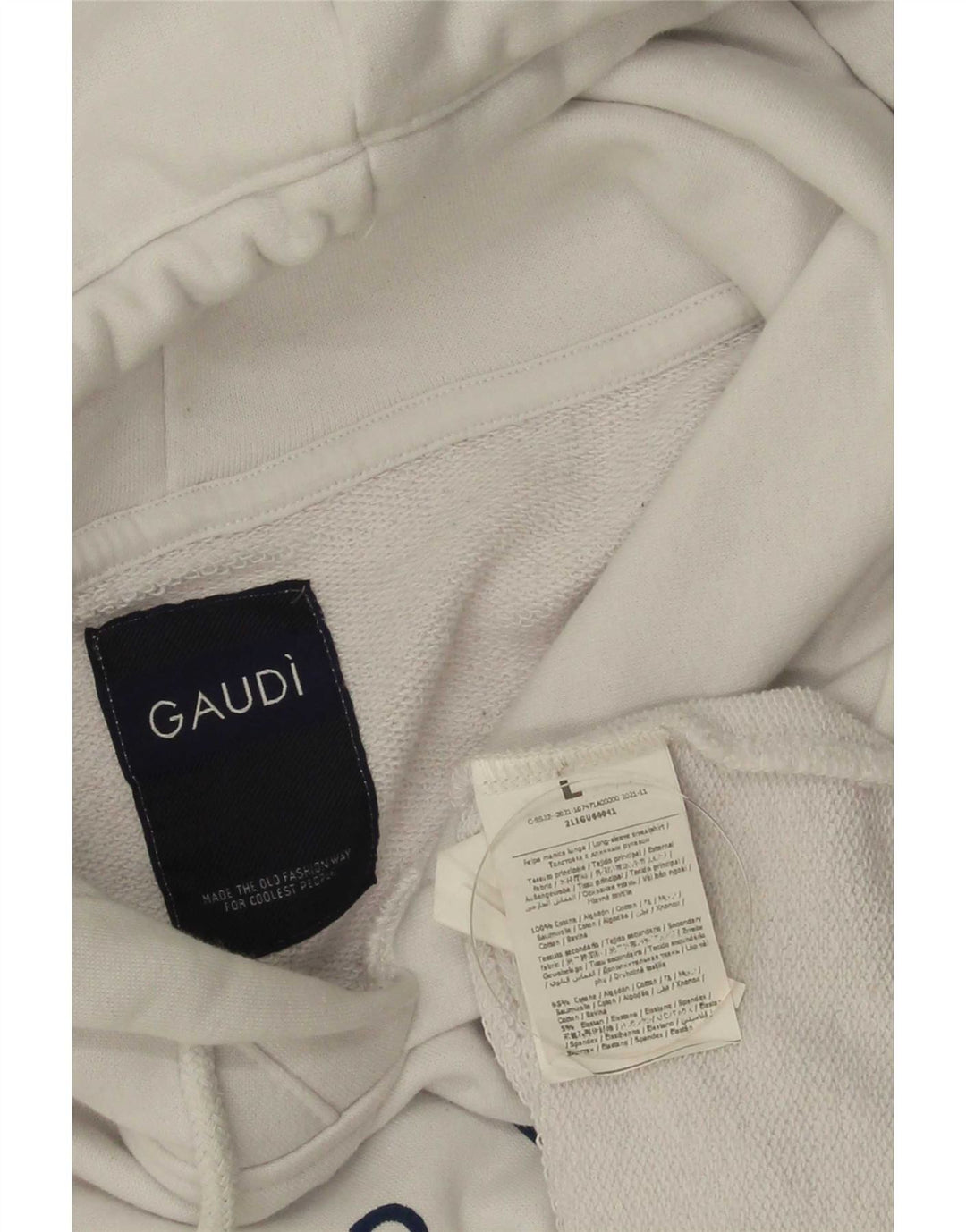 Maglione con cappuccio grafico da uomo Gaudi grande cotone bianco