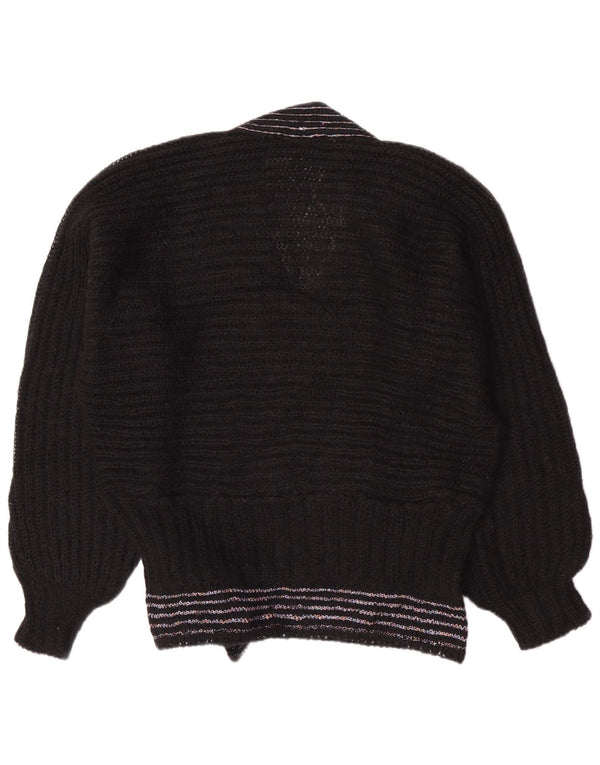 Maglione maglione vintage da donna con scollo a V UK 14 medio nero a righe retrò