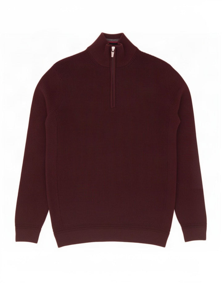 Maglione da uomo con collo con zip Ted Baker taglia 3 poliestere medio bordeaux