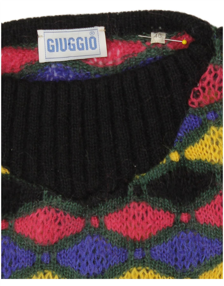 Maglione da donna vintage con scollo a barca IT 46 Grande motivo geometrico multicolore