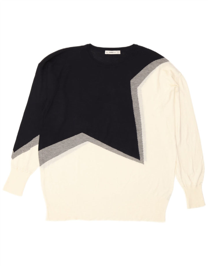 Maglione maglione girocollo da donna Zara UK 14 blocco colore nero medio