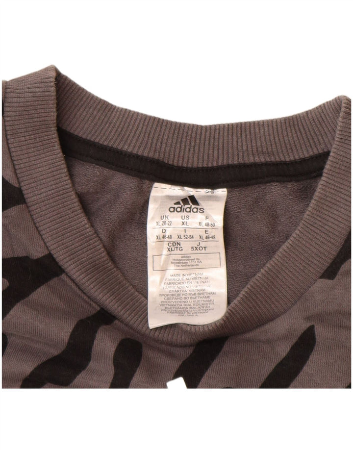 Felpa corta da donna Adidas UK 20/22 XL Cotone con stampa animalier grigia