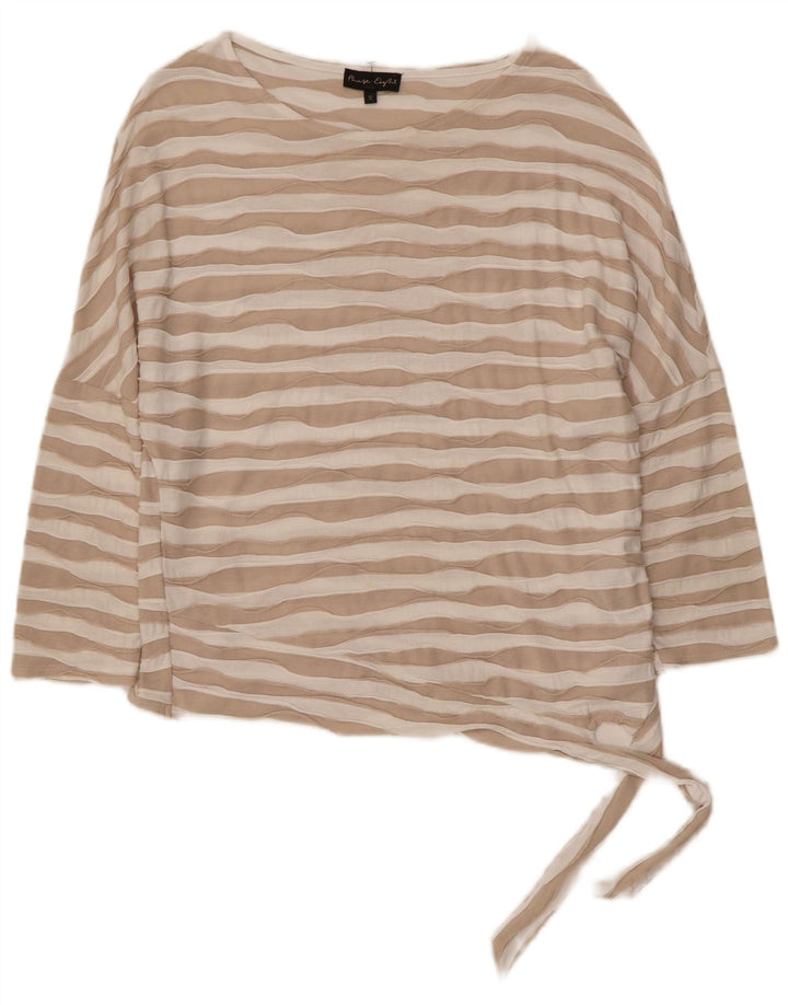 PHASE EIGHT Womens Top 3/4 Sleeve UK 12 Medium  Beige Striped Viscose