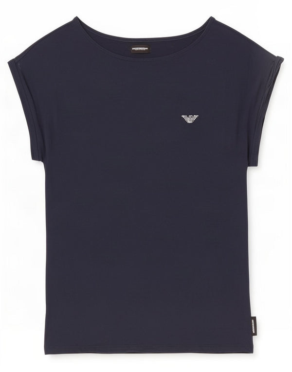 Emporio Armani Womens T-Shirt Top UK 14 Large Navy Blue Viscose