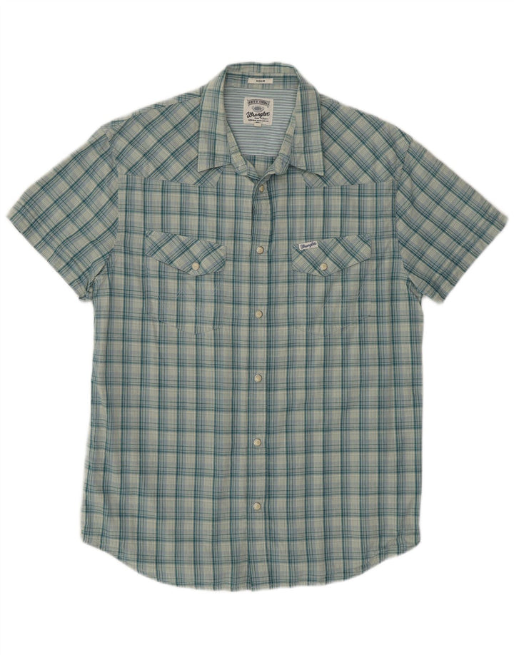 WRANGLER Mens Regular Fit Short Sleeve Shirt Large Blue Check Cotton
