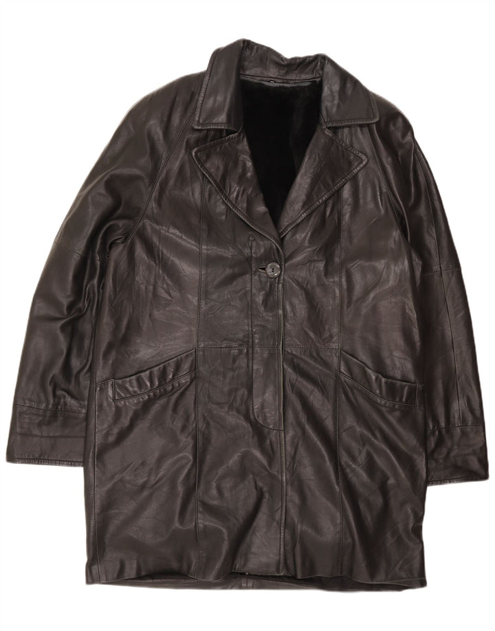 Cappotto in pelle vintage da donna UK 16 grande nero