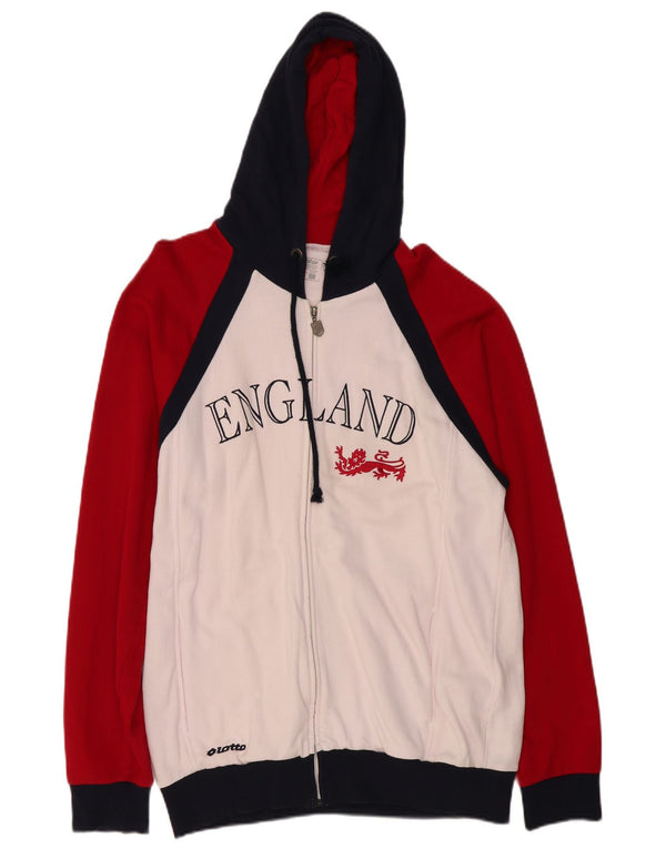 Maglione con cappuccio e zip grafica Lotto England da uomo XL in cotone color block bianco