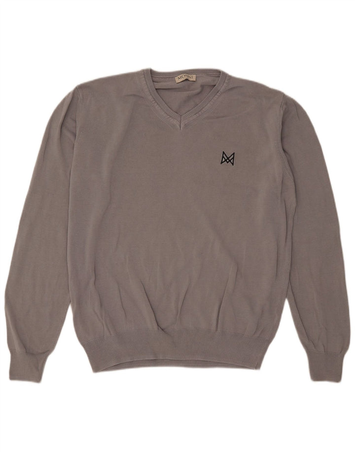 Maglione vintage da uomo con scollo a V, grande cotone grigio