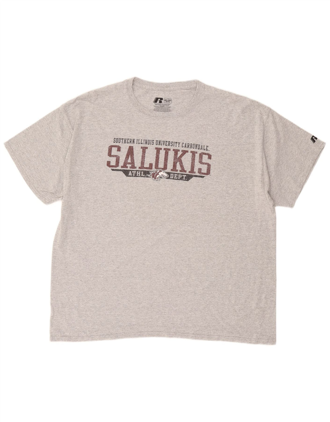 RUSSELL ATHLETIC T-shirt grafica da uomo Salukis Top 2XL cotone grigio