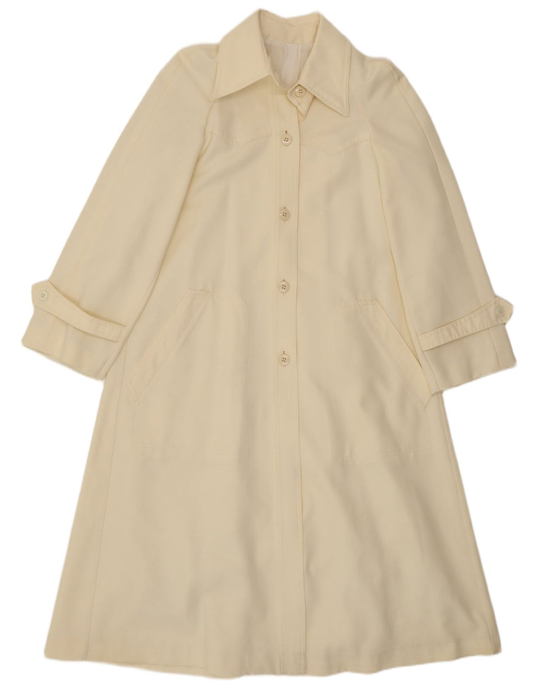 Trench da donna vintage UK 8 piccolo in poliestere bianco sporco