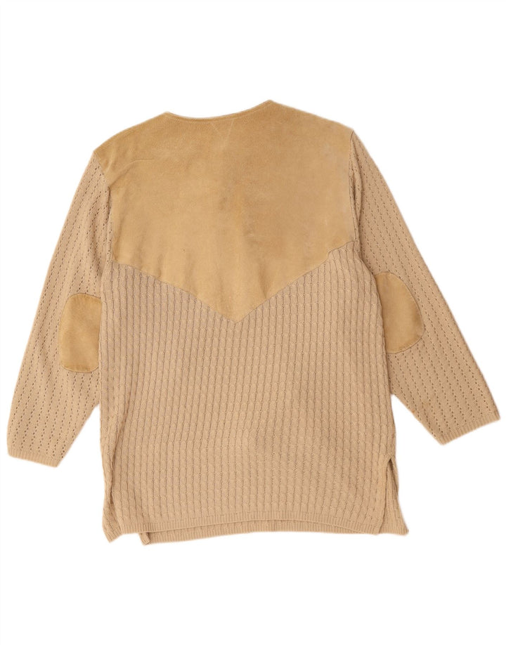 Maglione vintage da donna oversize con scollo a V EU 40/42 Grande pelle beige