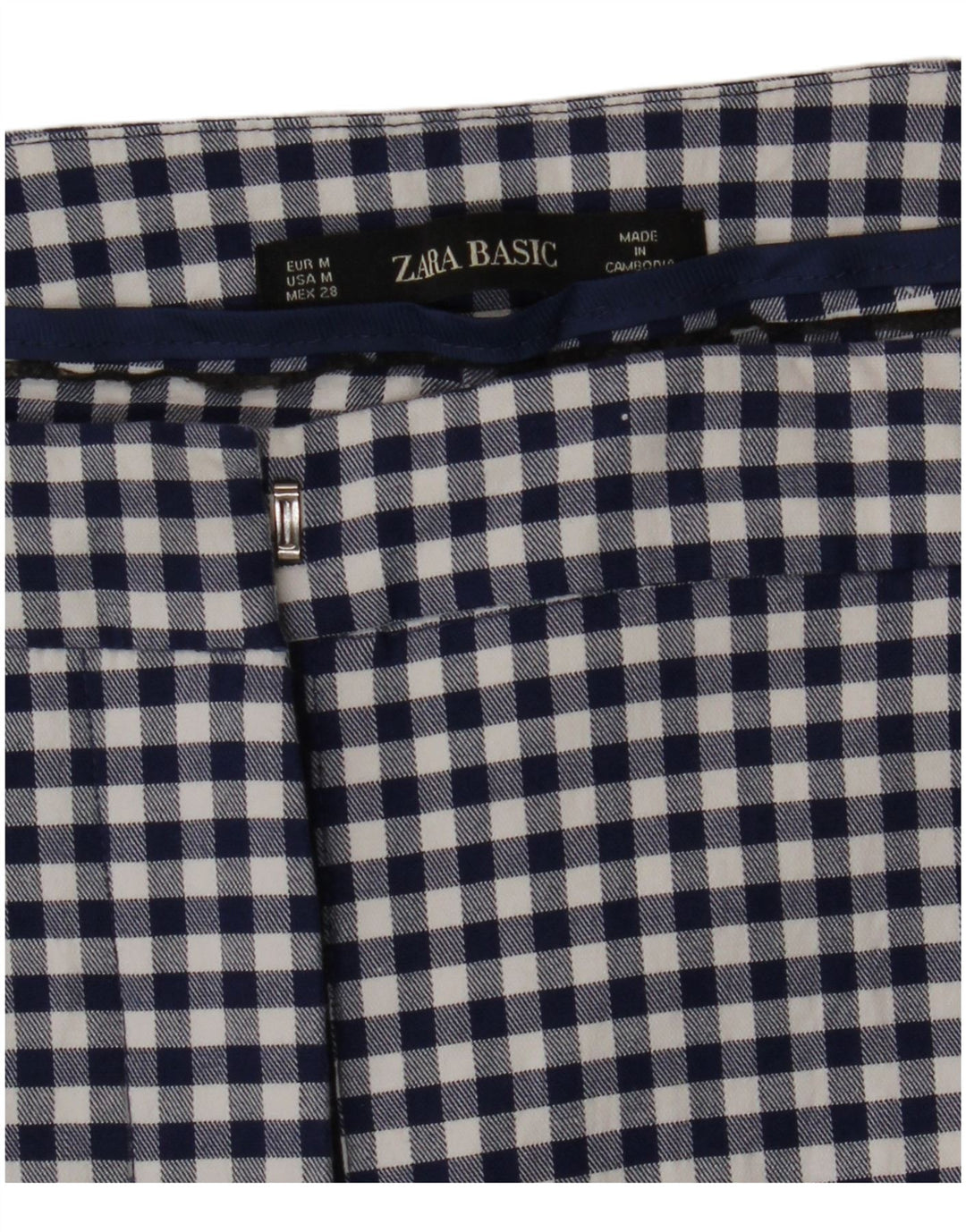 ZARA Womens Slim Chino Trousers Medium W28 L26 Navy Blue Gingham