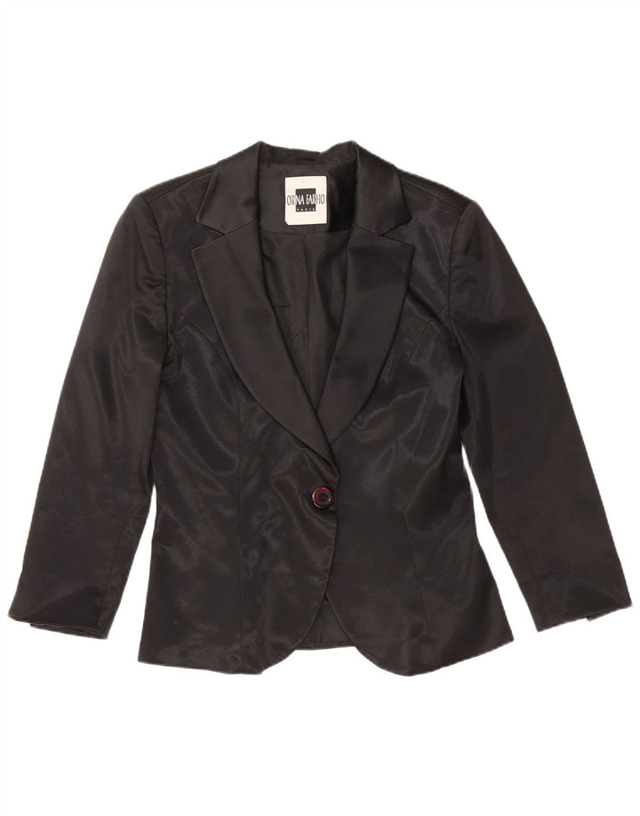 ORNA FARHO Womens 1 Button Blazer Jacket EU 38 Medium Black Polyester