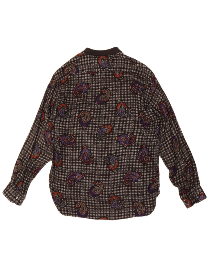 Camicia vintage da uomo in flanella viscosa Paisley nera media
