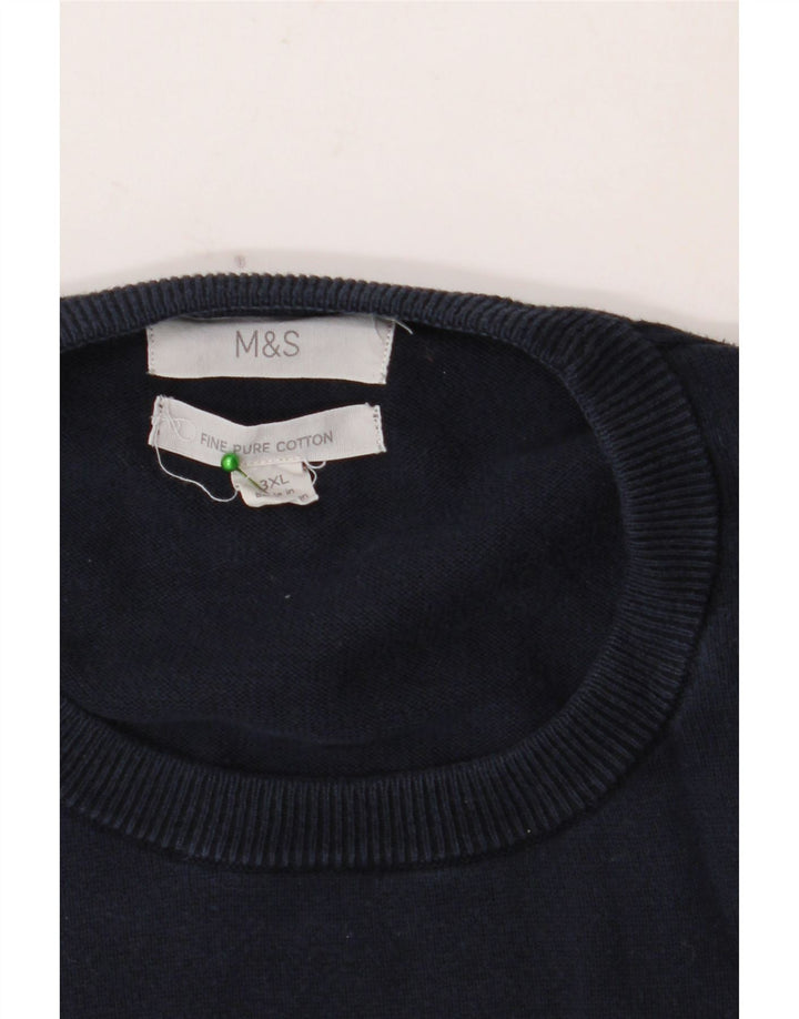 MARKS & SPENCER Maglione maglione girocollo da uomo 3XL cotone blu navy