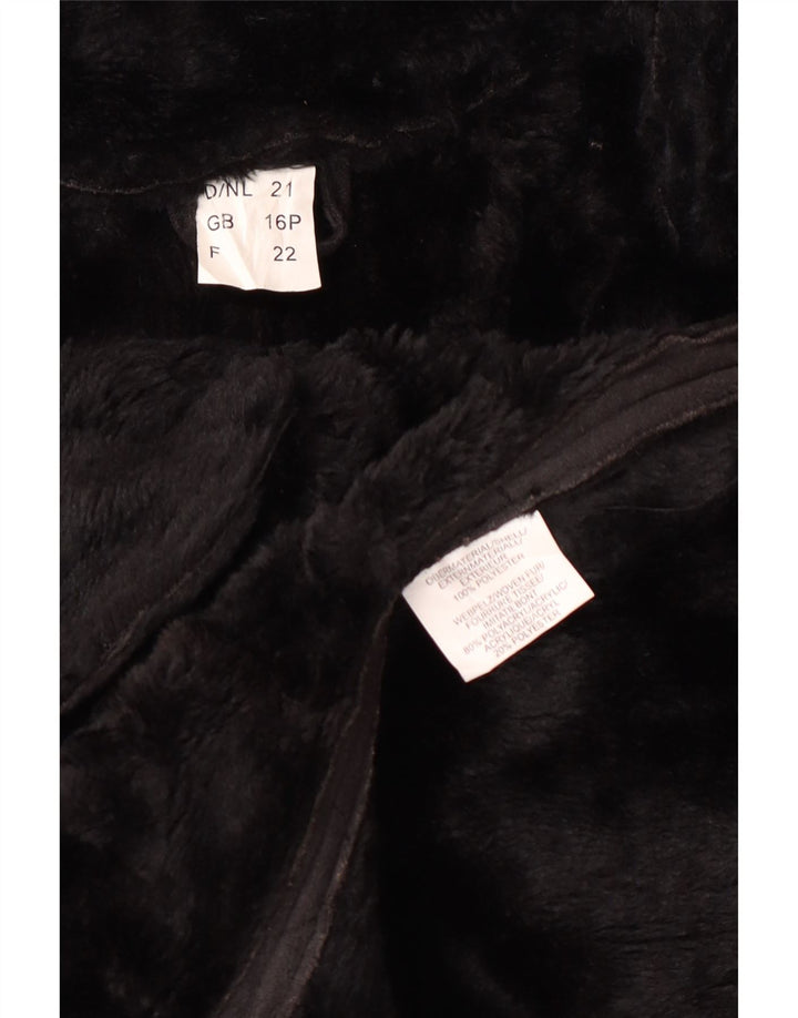 Cappotto sherpa vintage da donna con cappuccio UK 16 grande poliestere nero