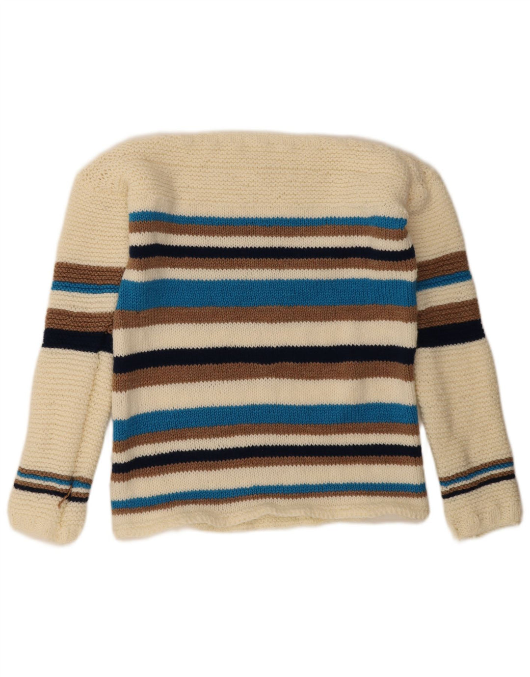 Maglione maglione girocollo da donna vintage UK 14 medio a righe bianco sporco