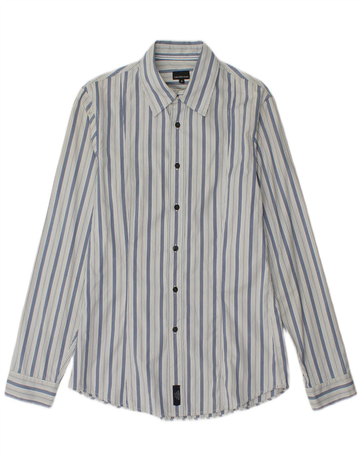 Camicia da uomo Calvin Klein Jeans piccola in cotone a righe blu