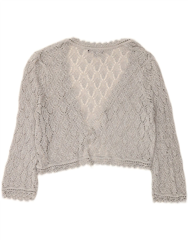 DEBUT Womens Crop Crochet Cardigan Top UK 12 Medium Silver Viscose