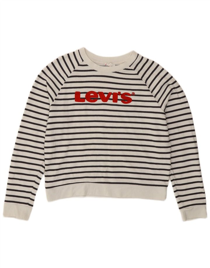 Levi's Felpa con grafica da donna Maglione UK 14 Medium White Striped Nautical