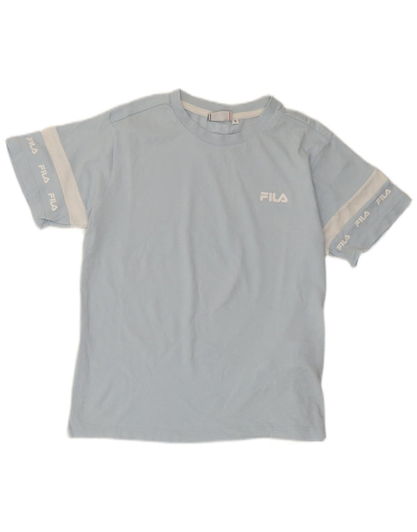 Maglietta grafica da donna Fila Top UK 10 Small Blu Colourblock in cotone