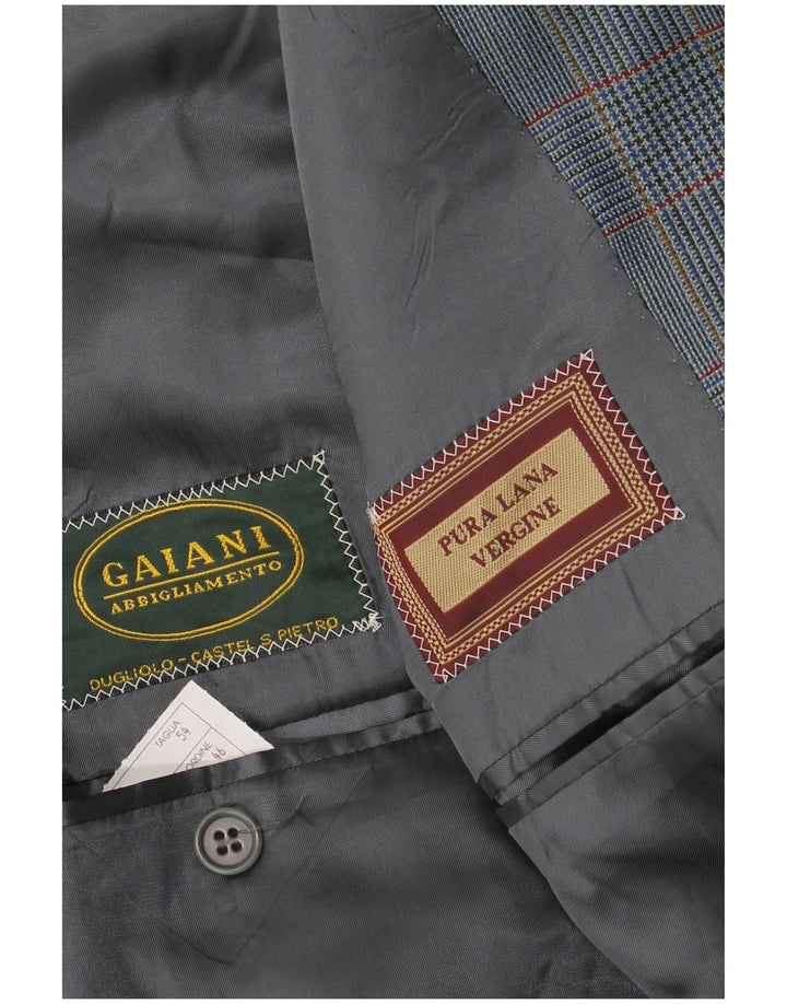 Giacca blazer vintage da uomo a 2 bottoni IT 54 2XL Lana vergine pied de poule blu