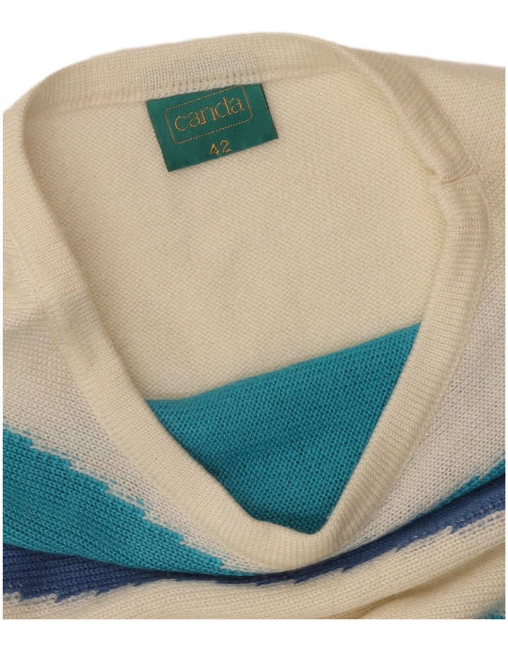 CANDA Womens Boat Neck Jumper Sweater EU 42 Large White Colourblock