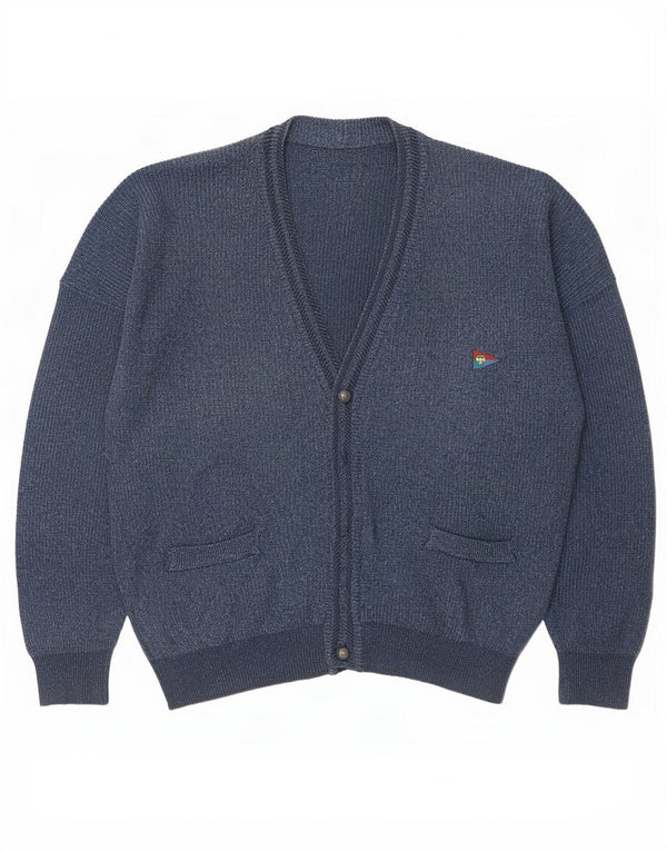 Maglione cardigan da uomo vintage IT 56 XL in cotone blu navy