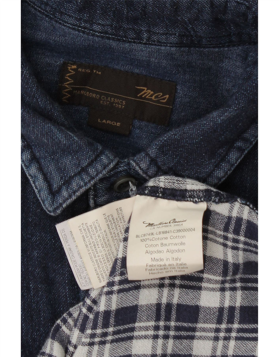 Camicia da uomo Marlboro Classics Large in cotone blu navy